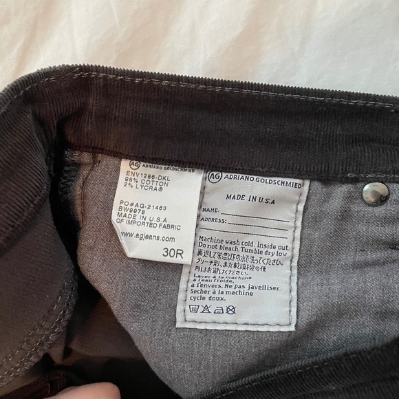 grey AG corduroy skinny/straight jeans size 30 - Picture 3 of 4